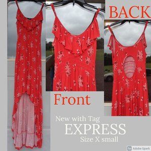 EXPRESS dress cut out high low w/ ruffle floral handkerchief print XS